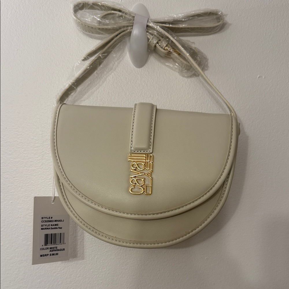 Cavalli Class Cream Crossbody Bag with Gold Detail